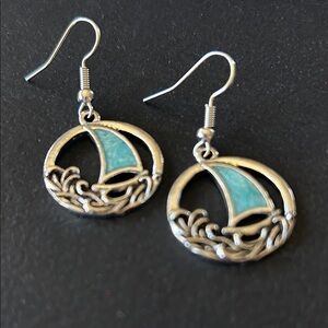 Nautical Silver and Teal Sailboat Earrings